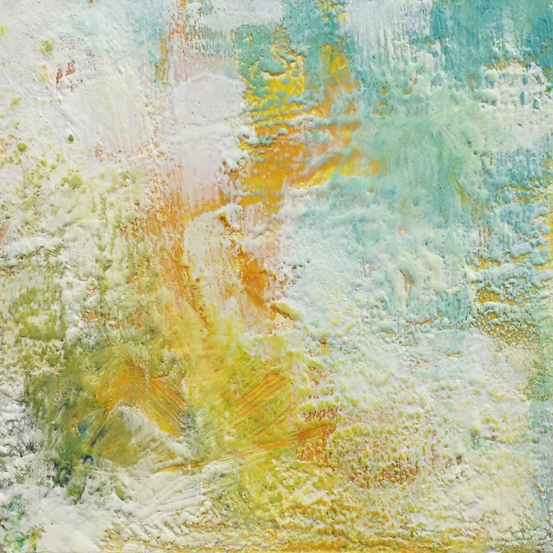 Abstract art: yellow green and white brush strokes