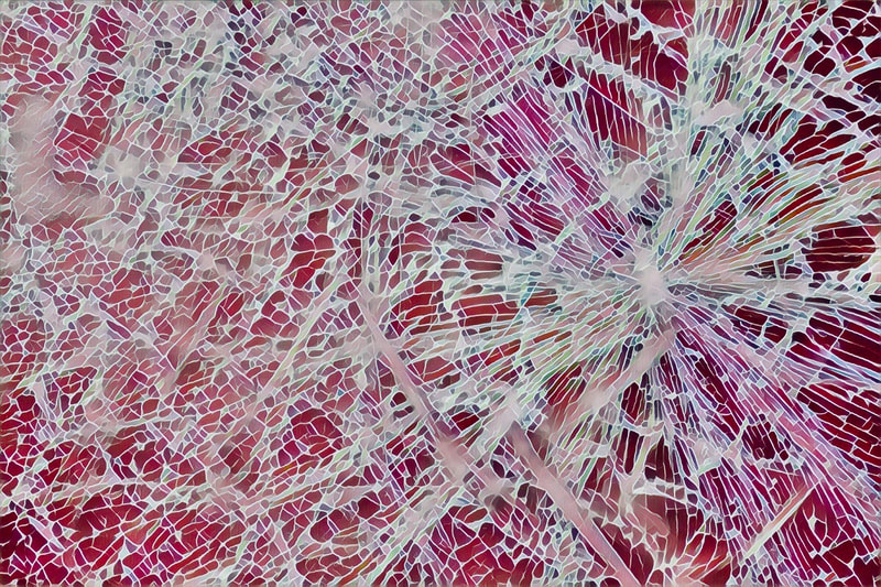 Shattered glass with red background